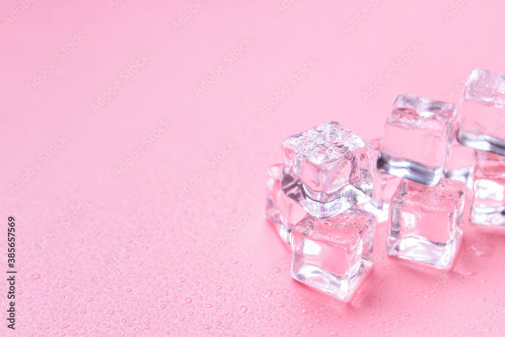 Ice cubes on color background