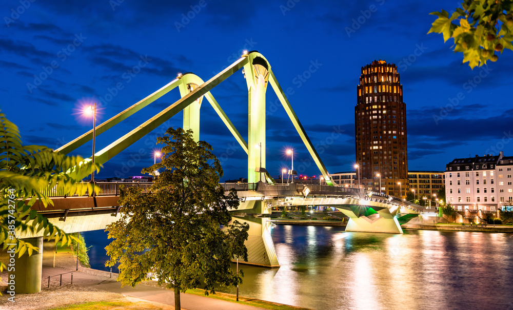 Flosserbrucke Bridge across the Main River in Frankfurt - Hesse, Germany