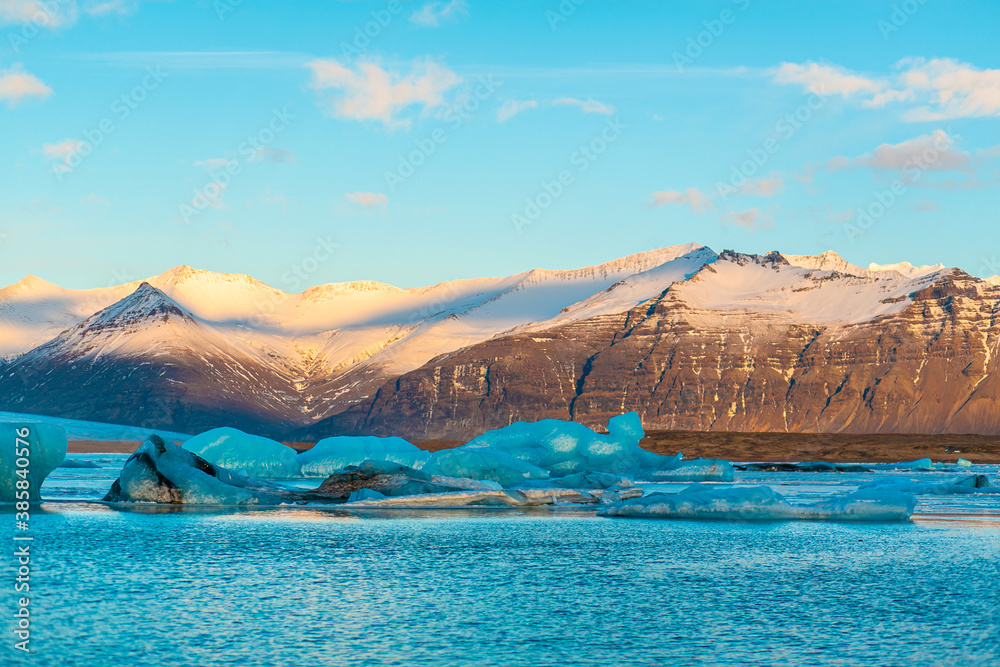 Incredible natural landscape largest glacier on the island in Iceland in winter