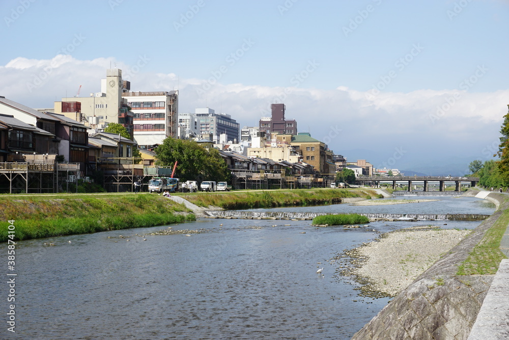 kyoto Kamogawa river in sunshine