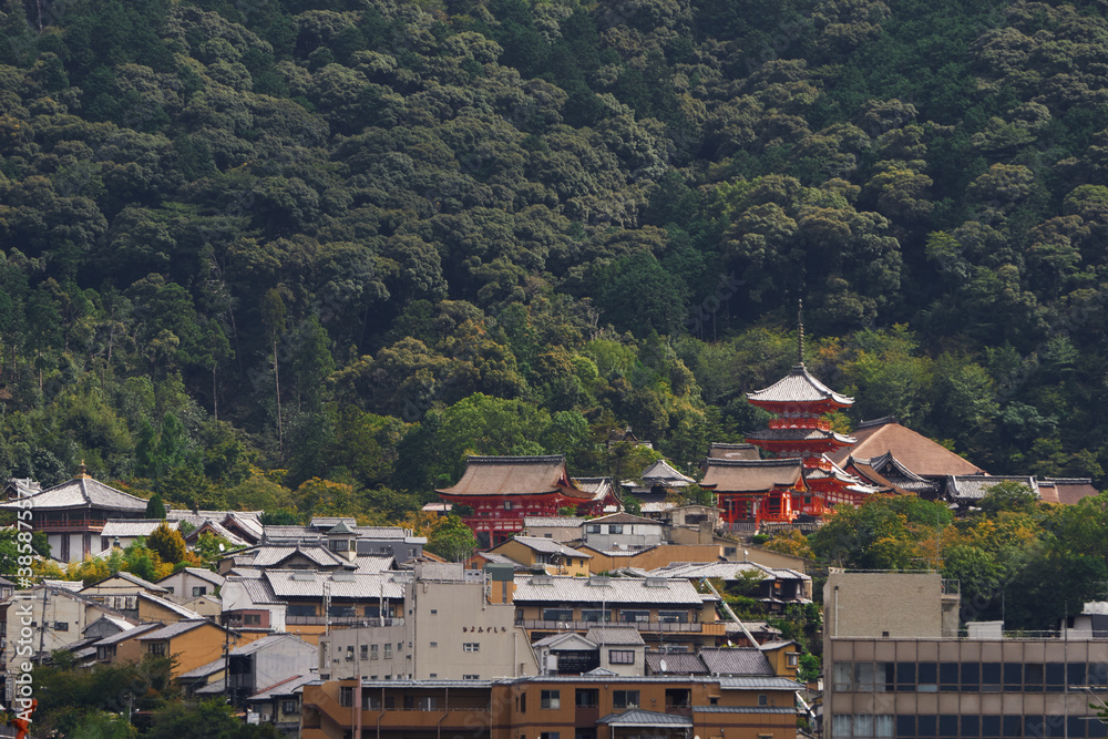 distant view of world heritage Japan kyoto kiyomizudera temple