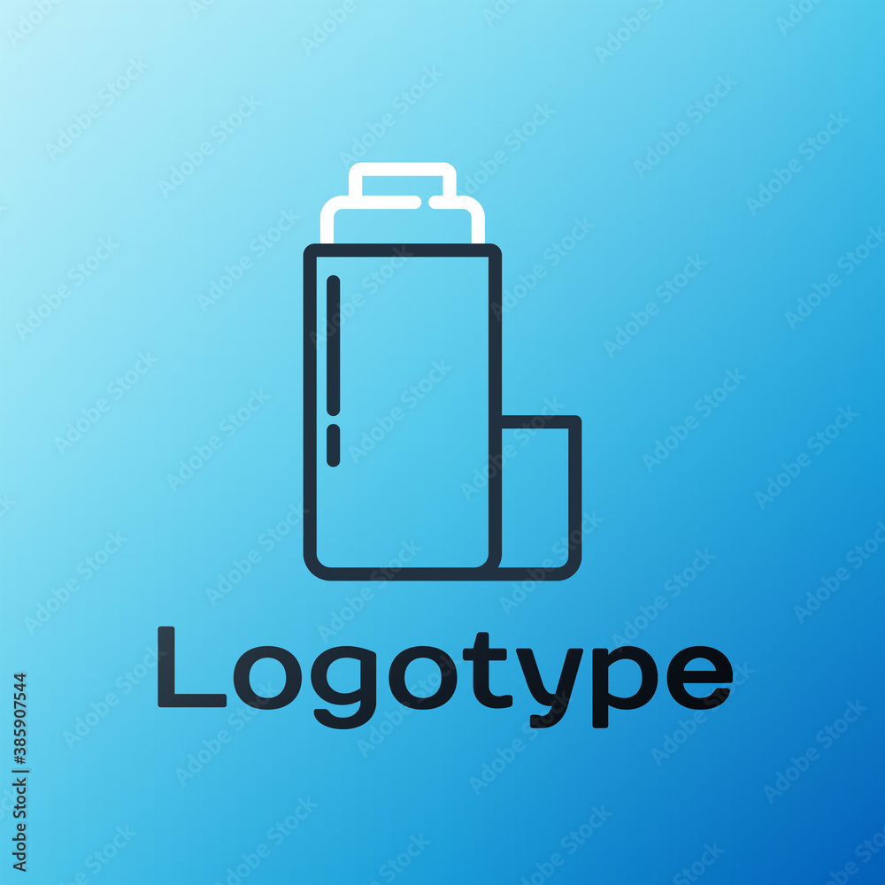 Line Thermos container icon isolated on blue background. Thermo flask icon. Camping and hiking equip