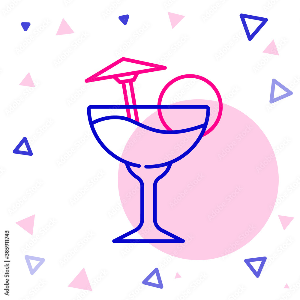 Line Cocktail and alcohol drink with umbrella icon isolated on white background. Colorful outline co