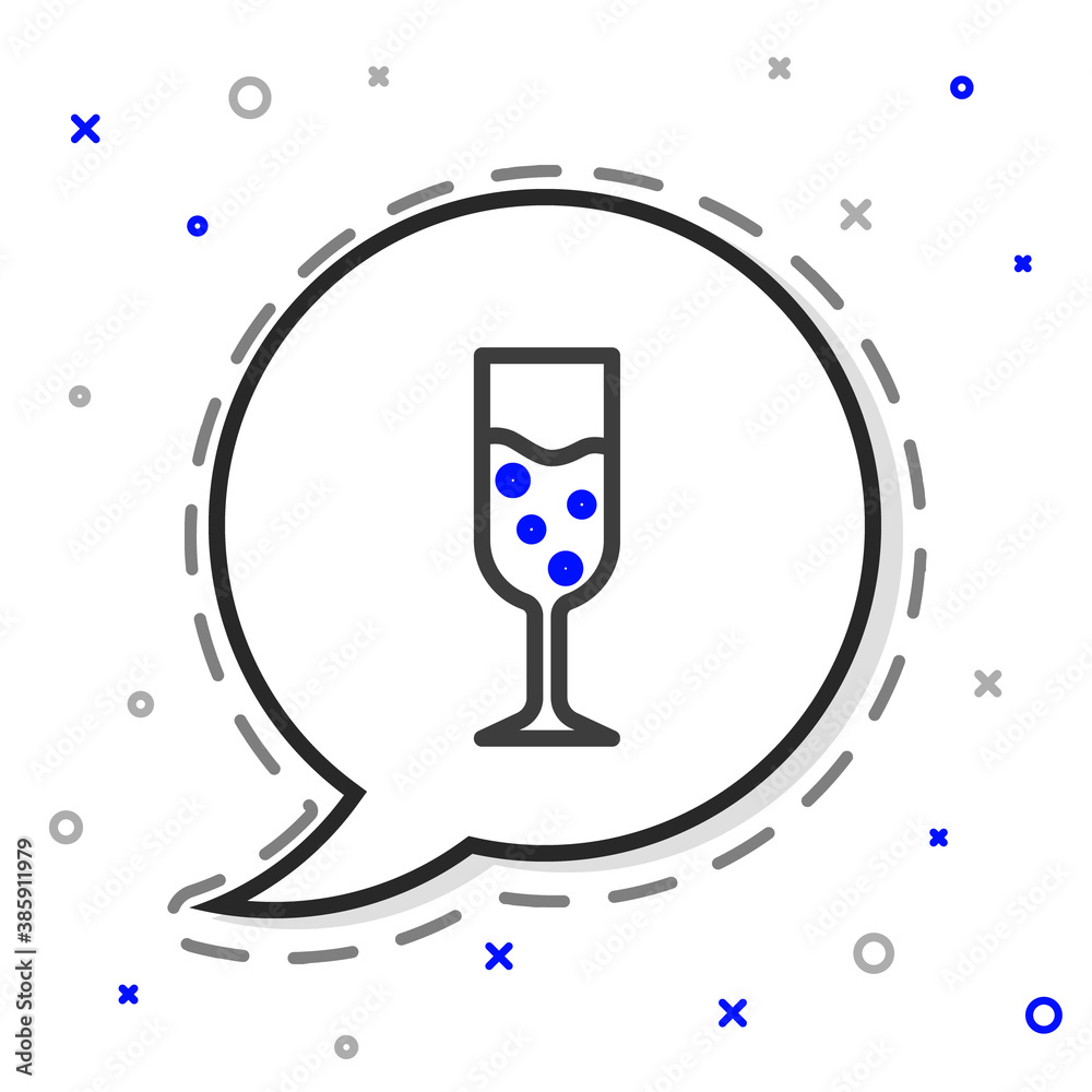 Line Glass of champagne icon isolated on white background. Colorful outline concept. Vector.