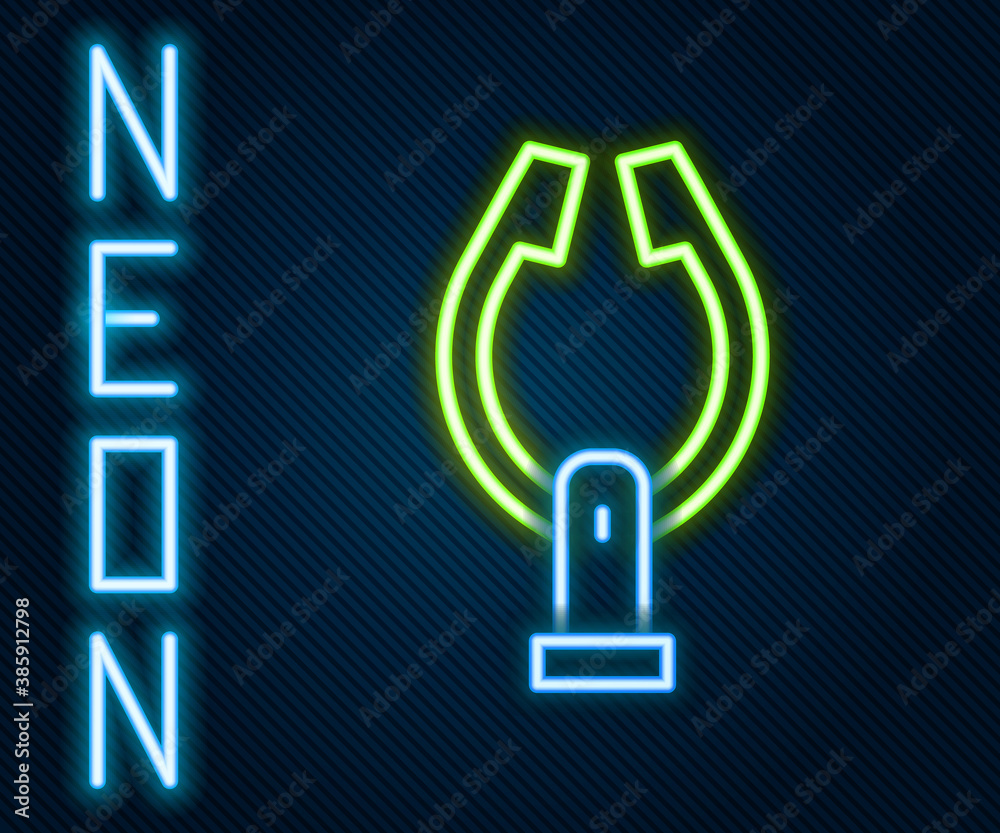 Glowing neon line Meat tongs icon isolated on black background. BBQ tongs sign. Barbecue and grill t