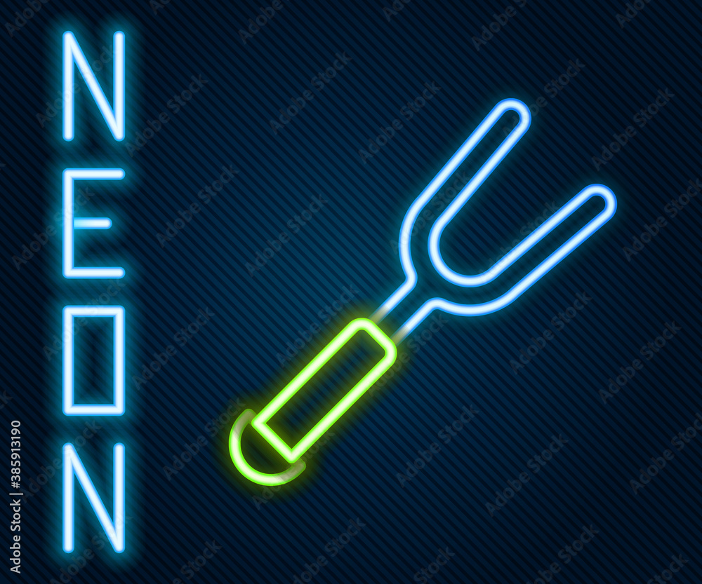 Glowing neon line Barbecue fork icon isolated on black background. BBQ fork sign. Barbecue and grill