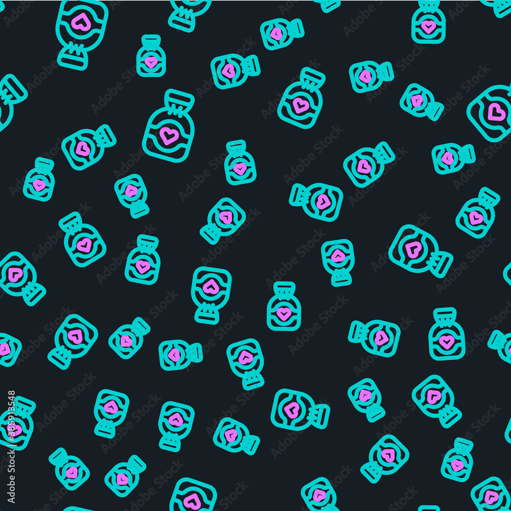 Line Chocolate candy icon isolated seamless pattern on black background. Vector.