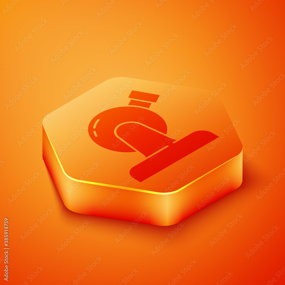 Isometric Astronomical observatory icon isolated on orange background. Observatory with a telescope.