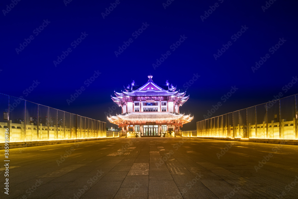 Night view of the old pier at Dongguankou, Suqian, China