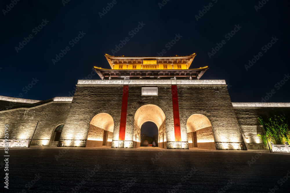 Night view of the old pier at Dongguankou, Suqian, China