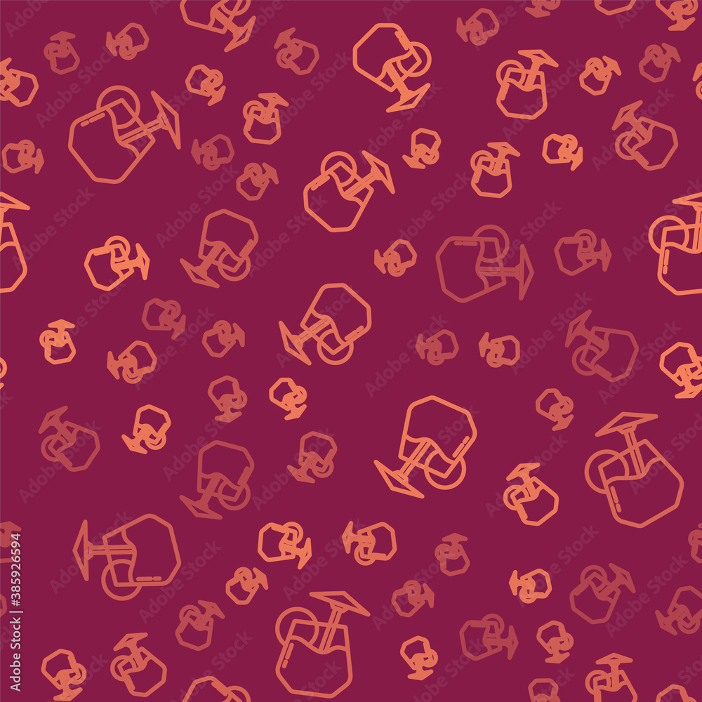 Brown line Cocktail and alcohol drink with umbrella icon isolated seamless pattern on red background