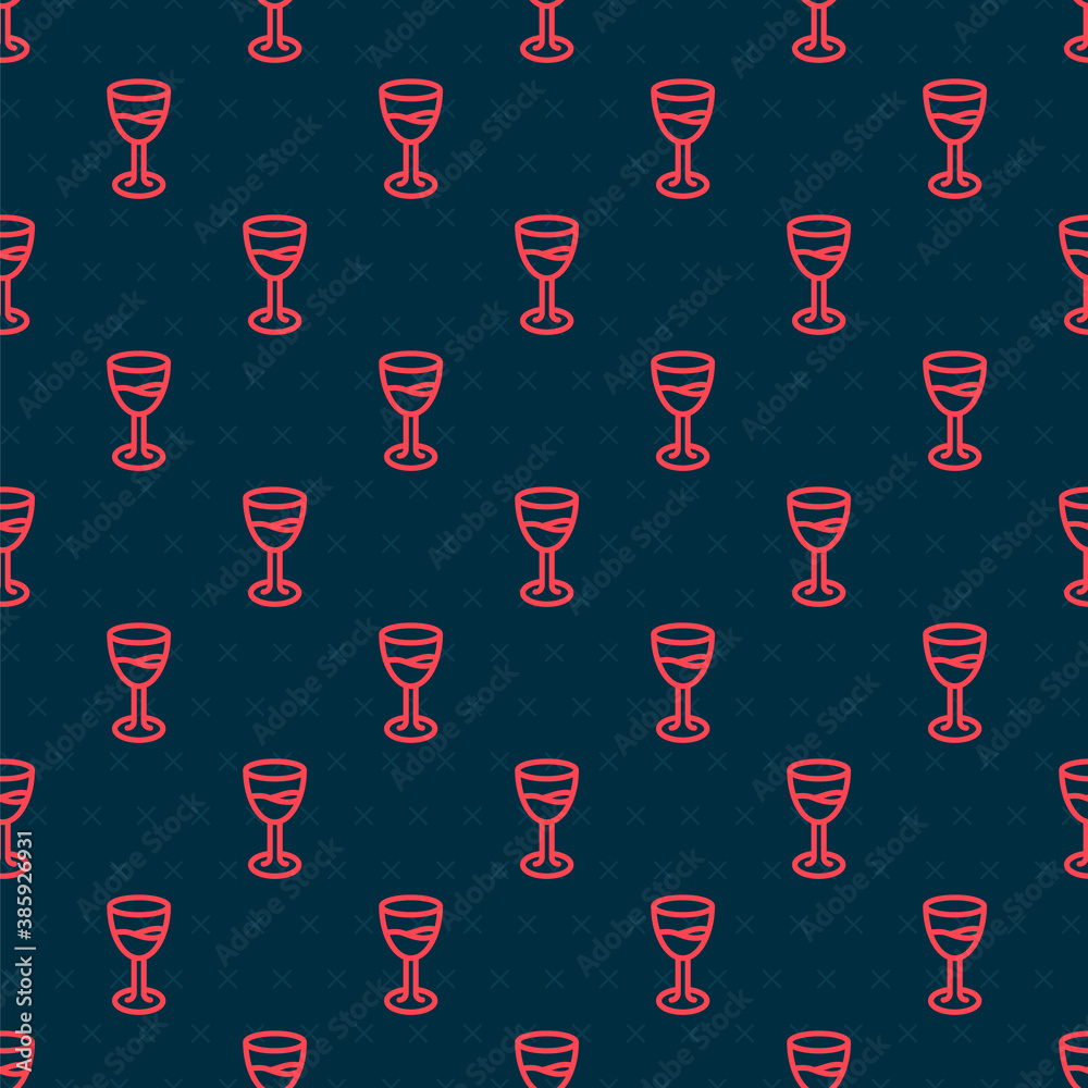 Red line Wine glass icon isolated seamless pattern on black background. Wineglass sign. Vector.