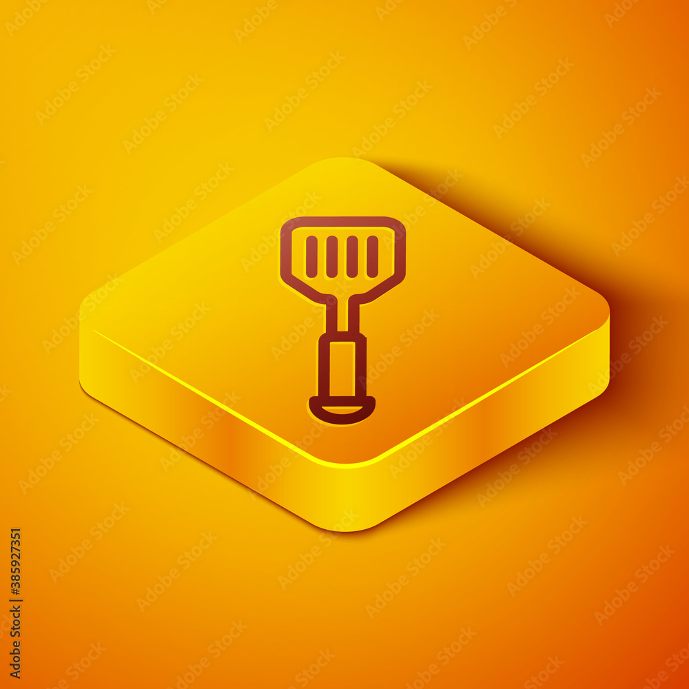 Isometric line Spatula icon isolated on orange background. Kitchen spatula icon. BBQ spatula sign. B