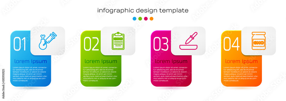 Set line Gmo research chicken, GMO, Pipette and . Business infographic template. Vector.