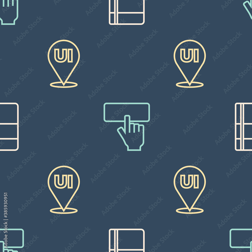 Set line Sketchbook or album, UI UX design and Keyboard on seamless pattern. Vector.