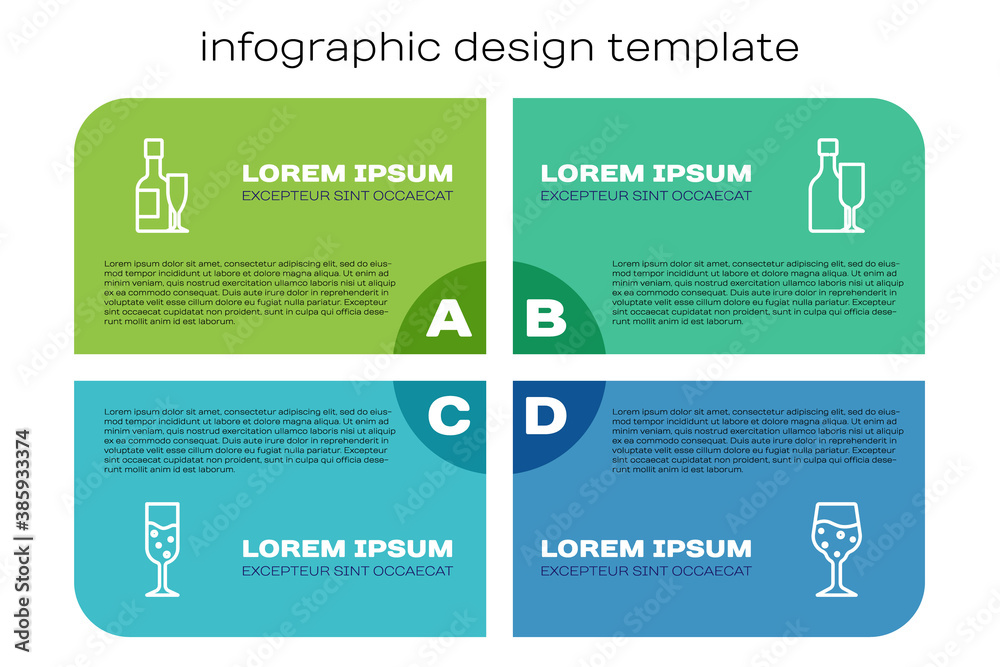 Set line Glass of champagne, Champagne bottle and glass, and Wine with. Business infographic templat