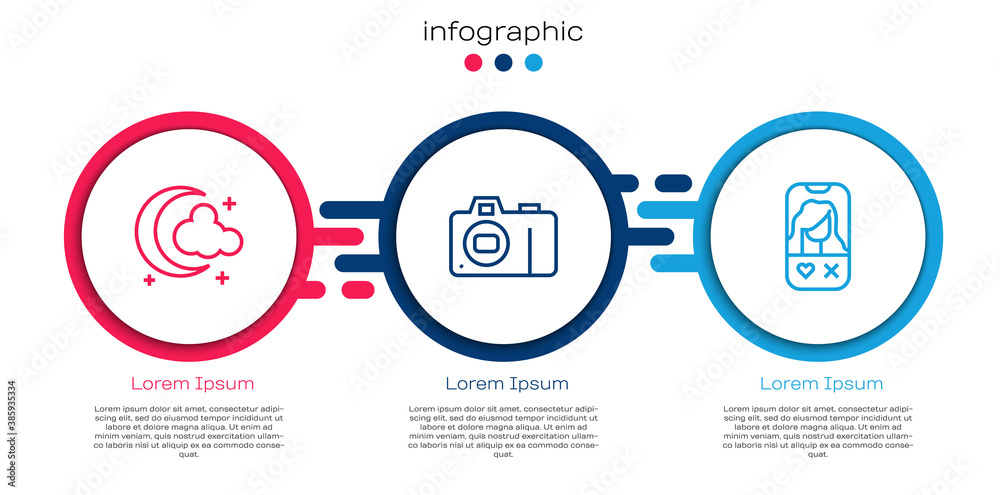 在线设置月亮和星星，照片相机和约会应用程序。商业信息图模板。矢量。