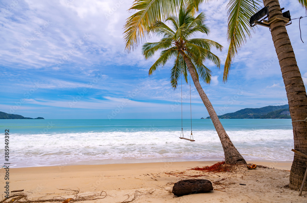 Summer beach with palms trees around in Patong beach Phuket island Thailand, Beautiful tropical beac