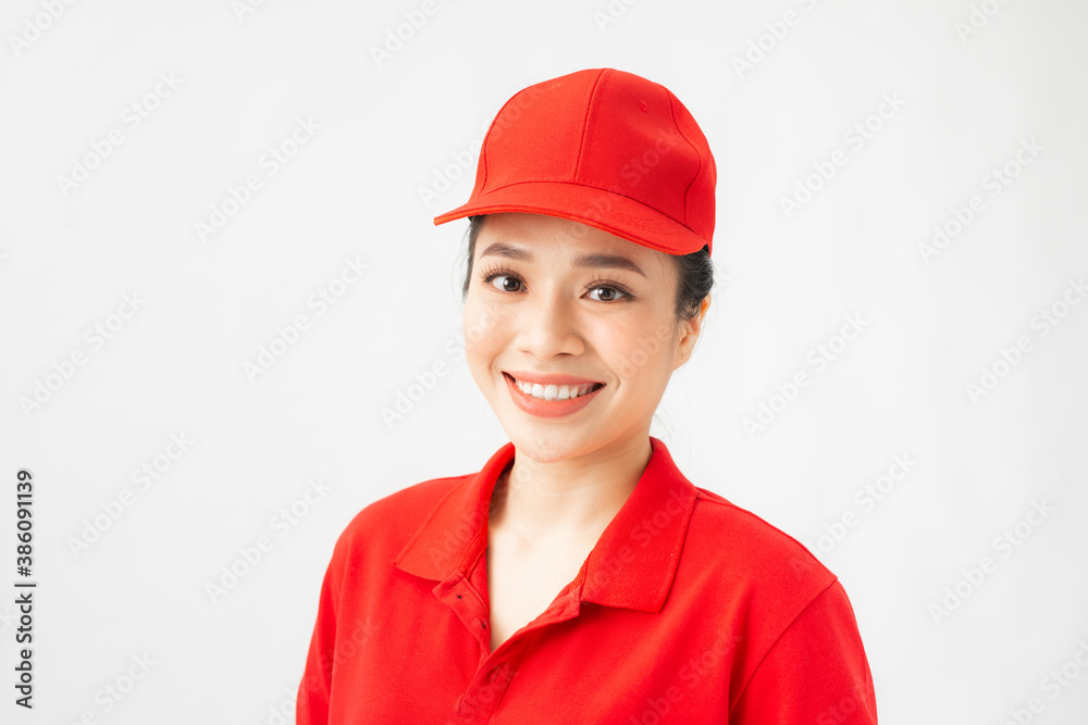 Portrait Of happy Female staff in uniforms isolated on white background with clipping path