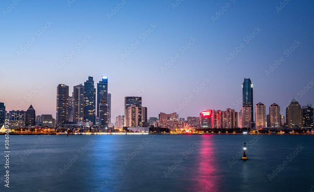 Qingdao coastline and urban architectural landscape skyline