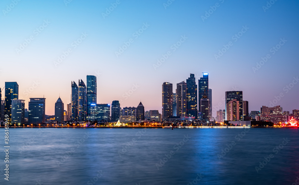 Qingdao coastline and urban architectural landscape skyline