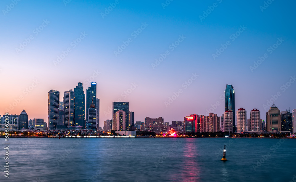 Qingdao coastline and urban architectural landscape skyline