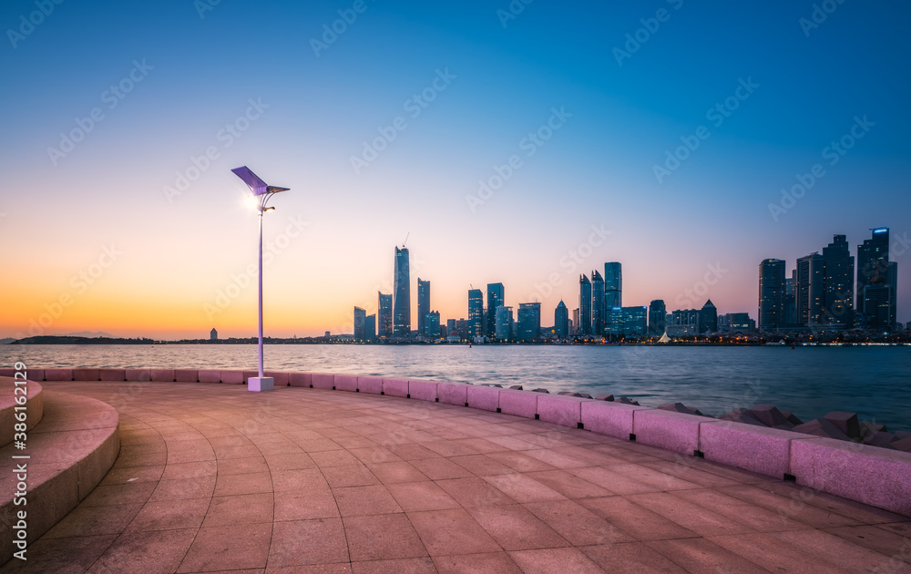 Qingdao coastline and urban architectural landscape skyline