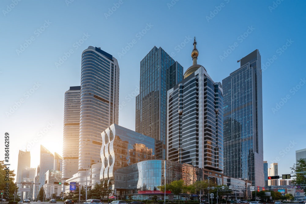 Qingdao coastline and urban architectural landscape skyline