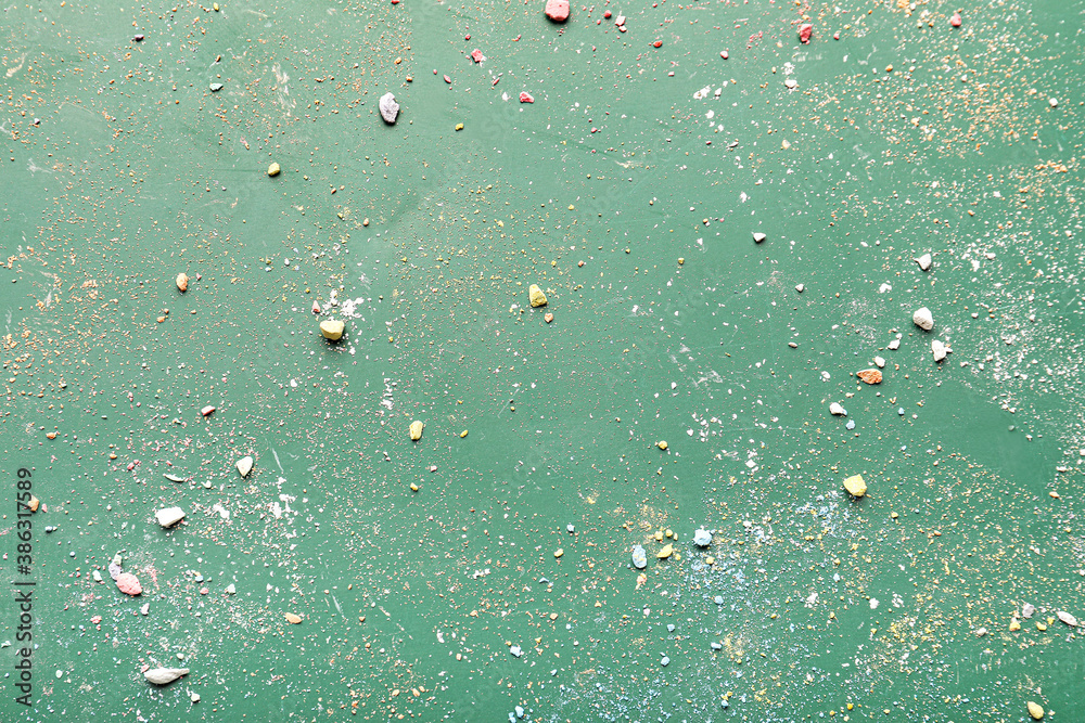 Crushed chalk on blackboard, top view