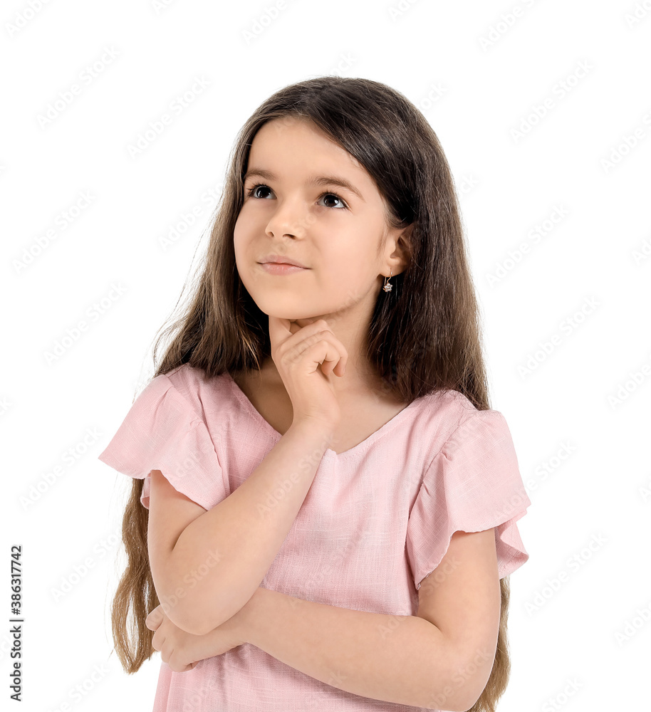 Cute little girl on white background