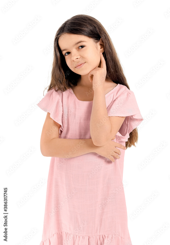 Cute little girl on white background