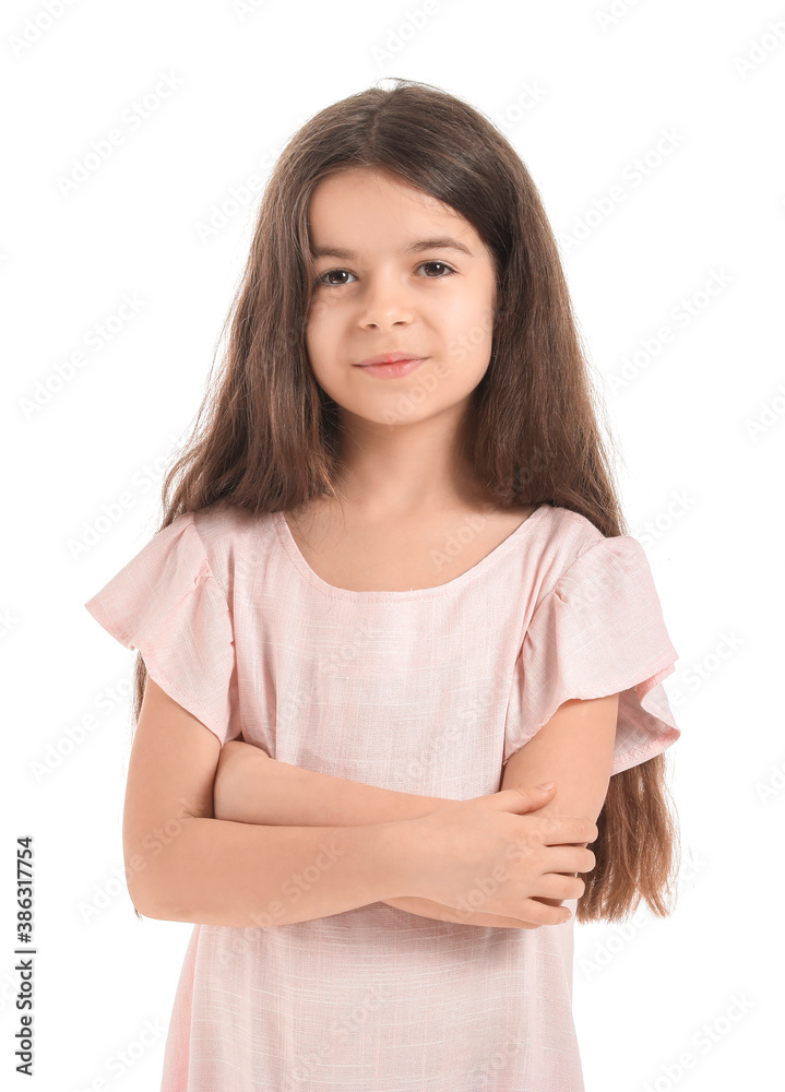 Cute little girl on white background