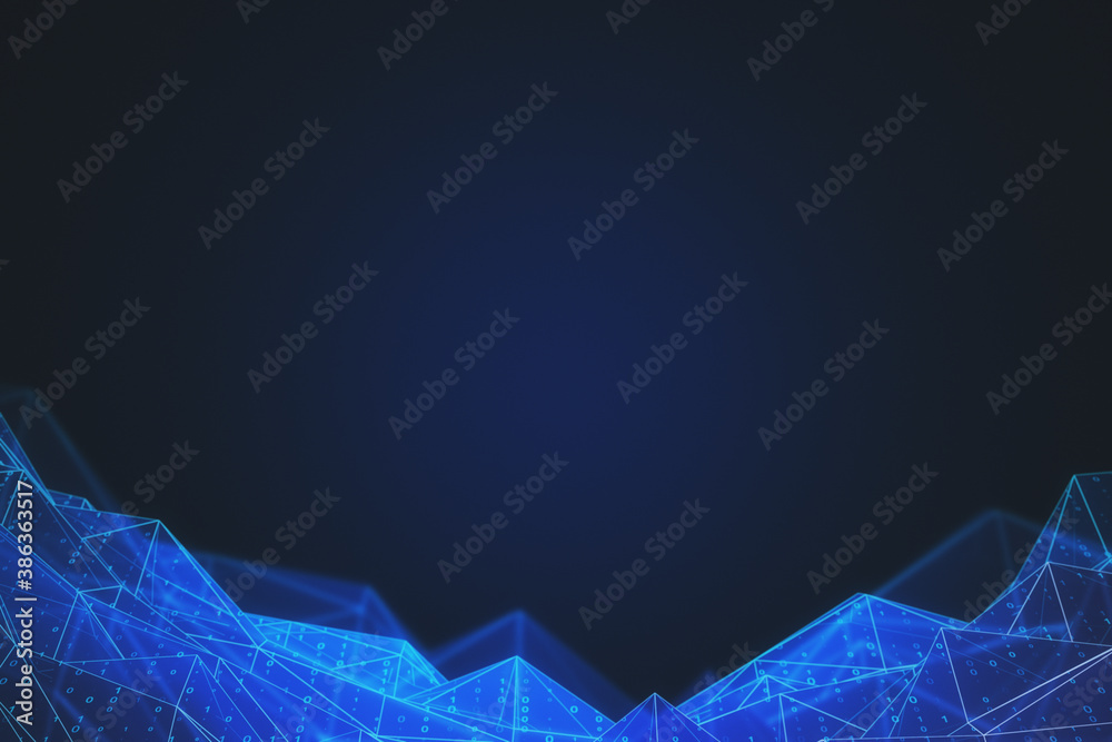 Abstract polygonal background with blurry binary code circles.