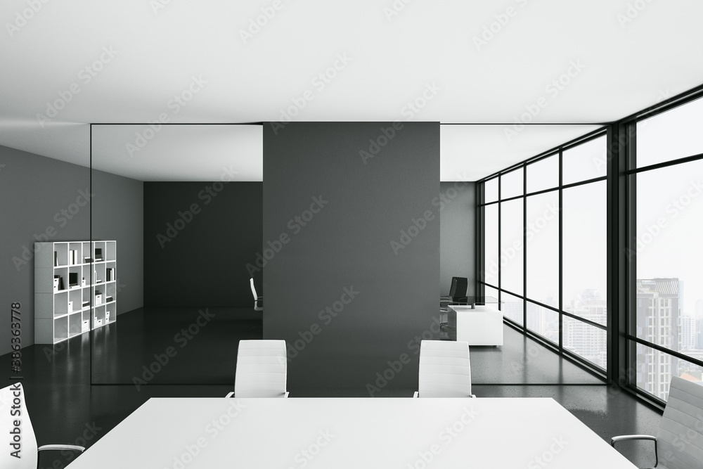 Luxury conference interior with empty black wall