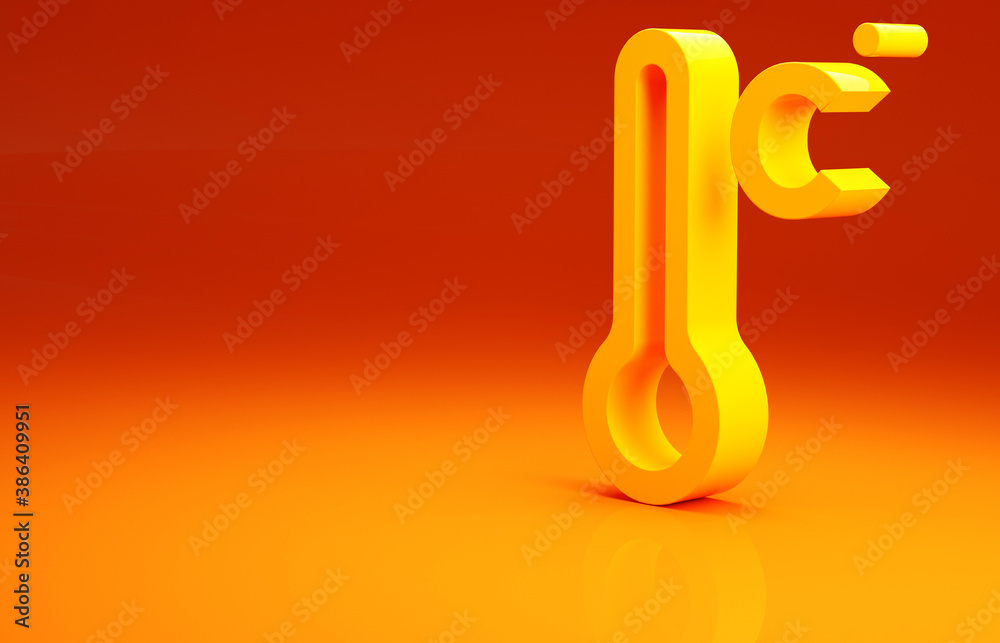 Yellow Meteorology thermometer measuring icon isolated on orange background. Thermometer equipment s