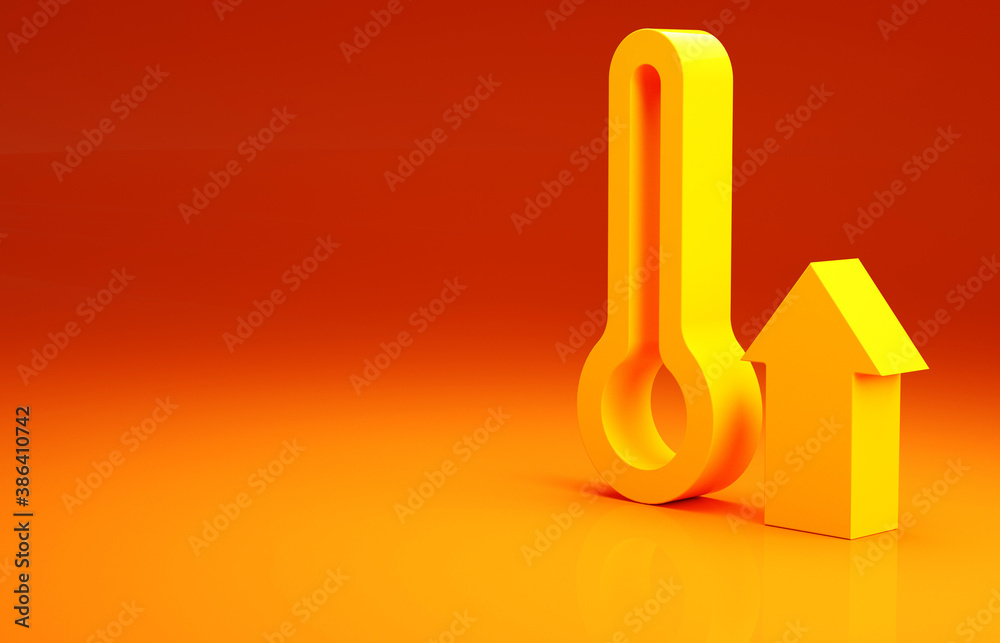 Yellow Meteorology thermometer measuring icon isolated on orange background. Thermometer equipment s