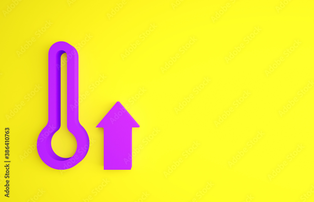 Purple Meteorology thermometer measuring icon isolated on yellow background. Thermometer equipment s