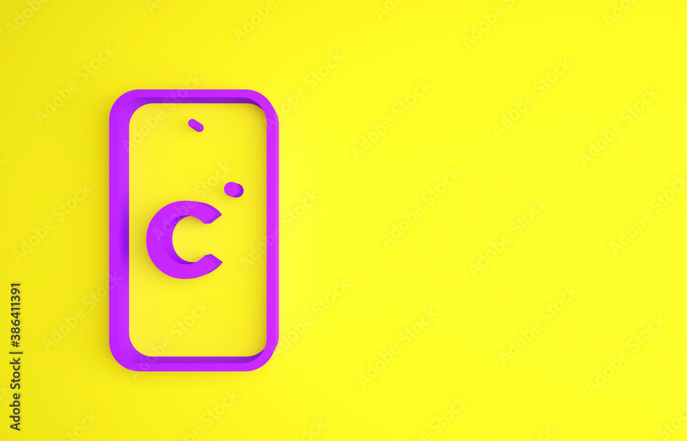 Purple Celsius icon isolated on yellow background. Minimalism concept. 3d illustration 3D render.