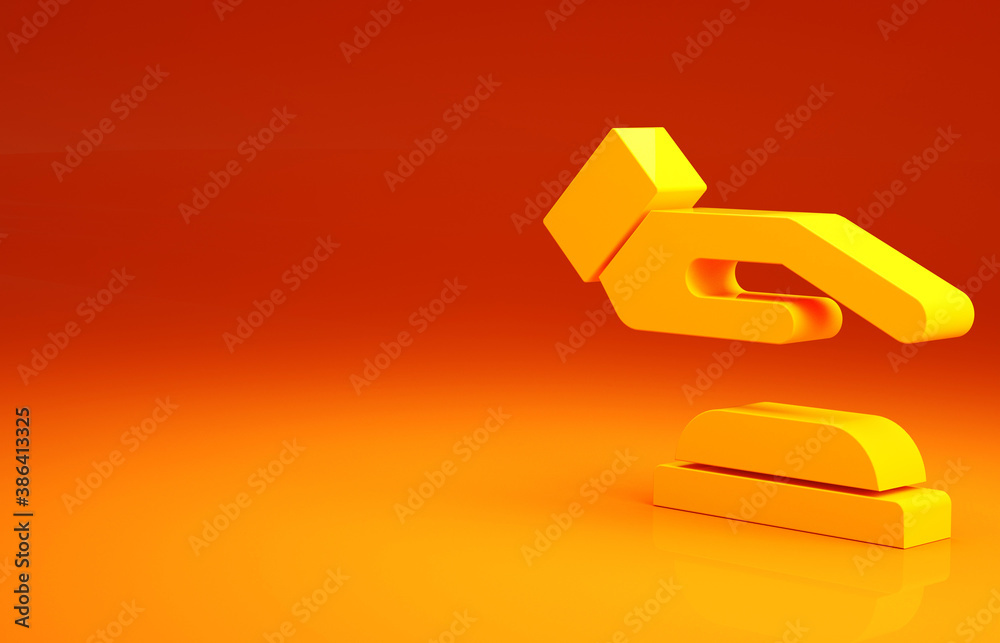 Yellow Palm print recognition icon isolated on orange background. Biometric hand scan. Fingerprint i