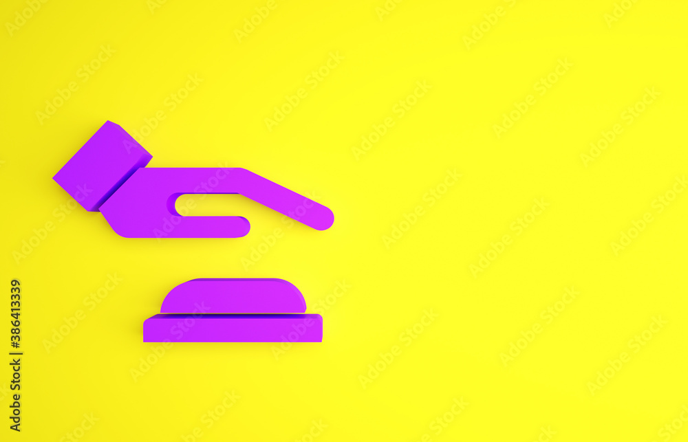 Purple Palm print recognition icon isolated on yellow background. Biometric hand scan. Fingerprint i