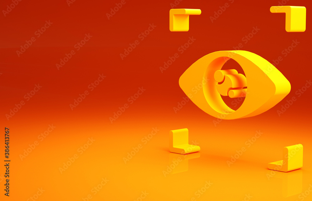 Yellow Eye scan icon isolated on orange background. Scanning eye. Security check symbol. Cyber eye s