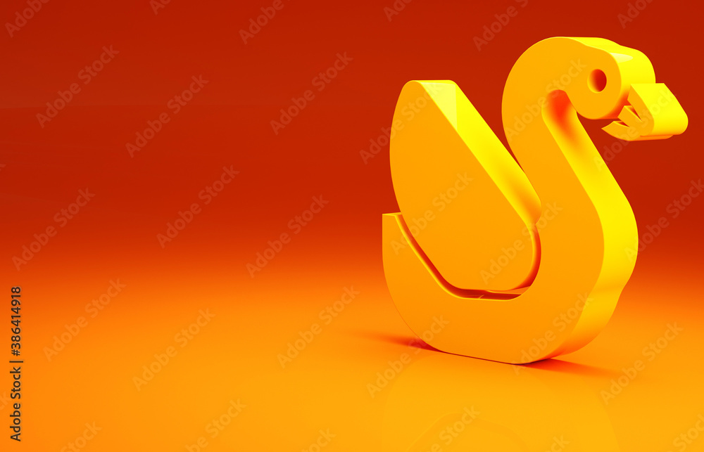 Yellow Swan bird icon isolated on orange background. Animal symbol. Minimalism concept. 3d illustrat