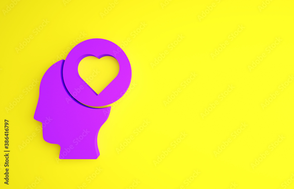 Purple Broken heart or divorce icon isolated on yellow background. Love symbol. Valentines day. Mini