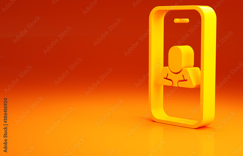 Yellow Online psychological counseling distance icon isolated on orange background. Psychotherapy, p