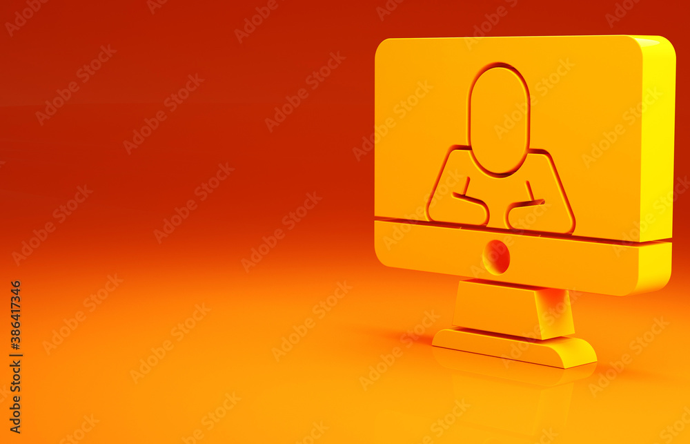 Yellow Online psychological counseling distance icon isolated on orange background. Psychotherapy, p