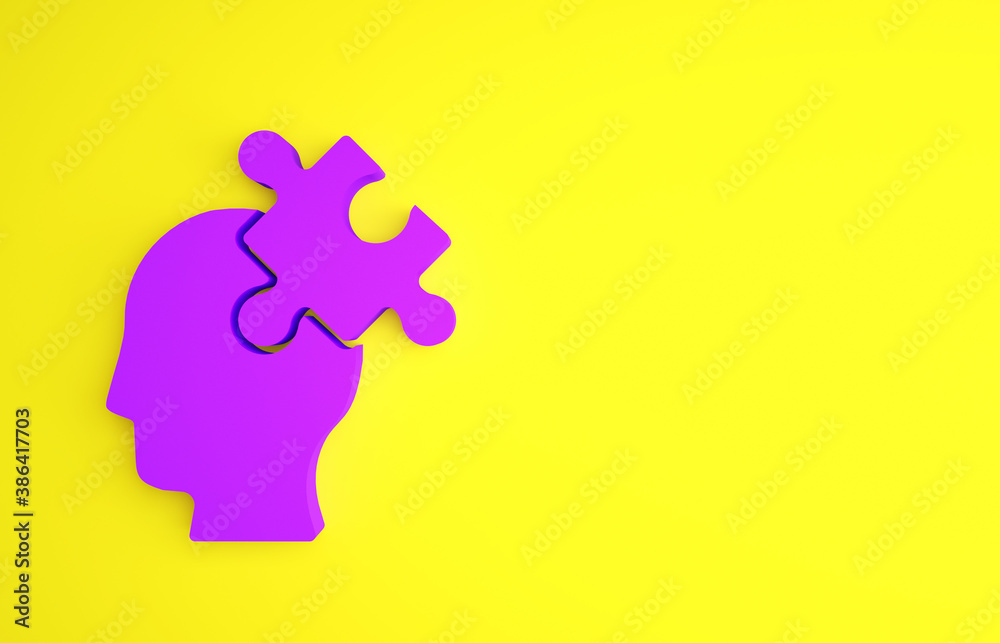 Purple Solution to the problem in psychology icon isolated on yellow background. Puzzle. Therapy for