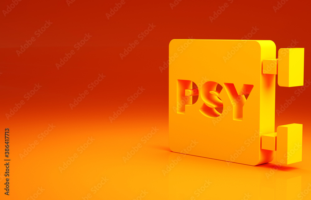 Yellow Psychology icon isolated on orange background. Psi symbol. Mental health concept, psychoanaly