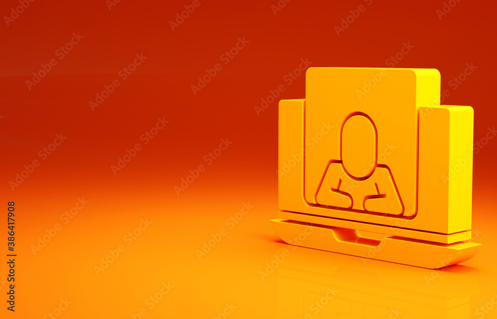 Yellow Online psychological counseling distance icon isolated on orange background. Psychotherapy, p