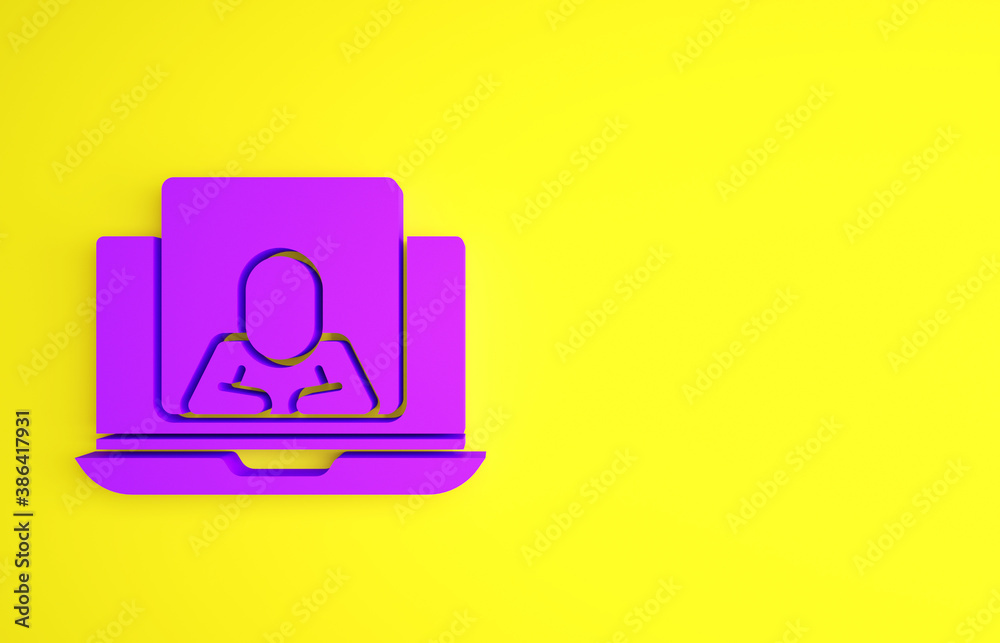 Purple Online psychological counseling distance icon isolated on yellow background. Psychotherapy, p