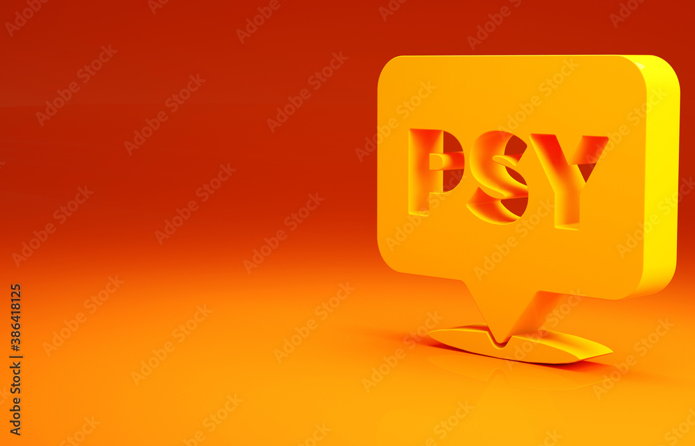 Yellow Psychology icon isolated on orange background. Psi symbol. Mental health concept, psychoanaly